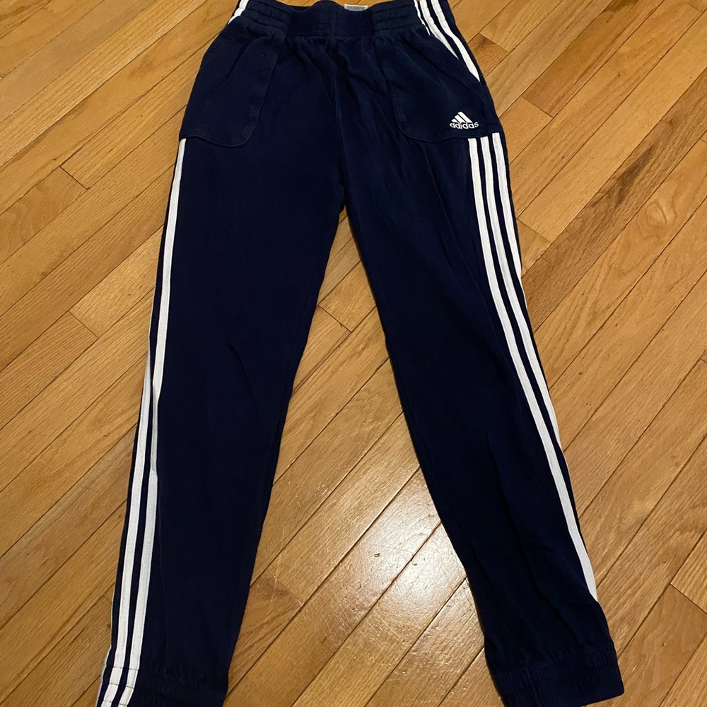 adidas Kids Navy Joggers with White Three-Stripes